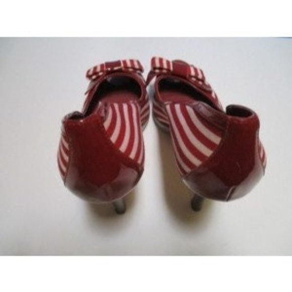 *Sergio Zelcer Vintage Red and White Striped Fabric Patent Peep Toe Pumps - Picture 7 of 10
